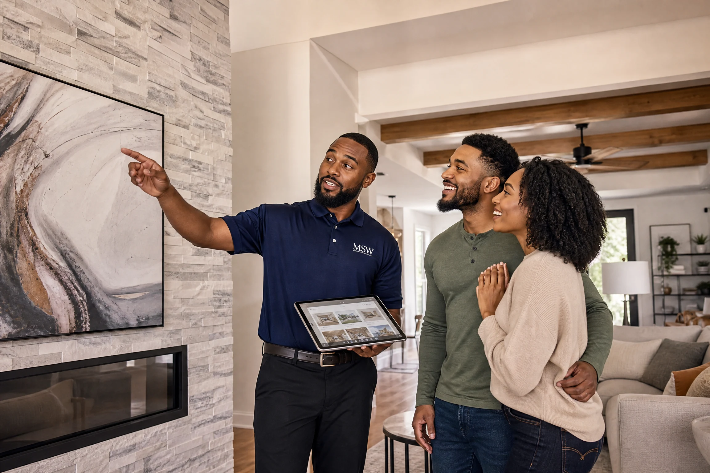 MyStatementWall consultant reviewing a wall with Atlanta homeowners